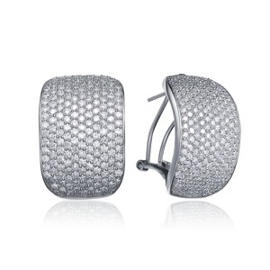 Guili Sterling Silver Rhodium Plated Square Earrings with CZ Stones – A Radiant Pair Blending Modern Style and Classic Elegance - 1 of 3