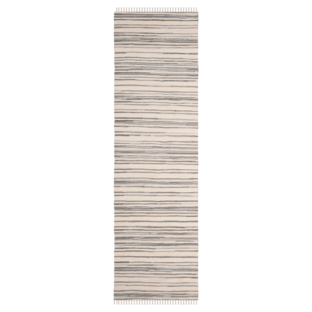 2'3inx8' Runner Stripes Woven Ivory/Gray - Safavieh