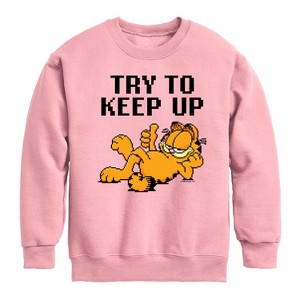 Boys' - Garfield - Try To Keep Up Graphic Long Sleeve Fleece Sweatshirt - 1 of 4