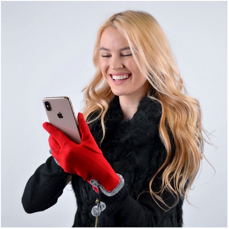 Women's Stylish Touch Screen Gloves with Fur Trim & Fleece Lining, 3 of 4