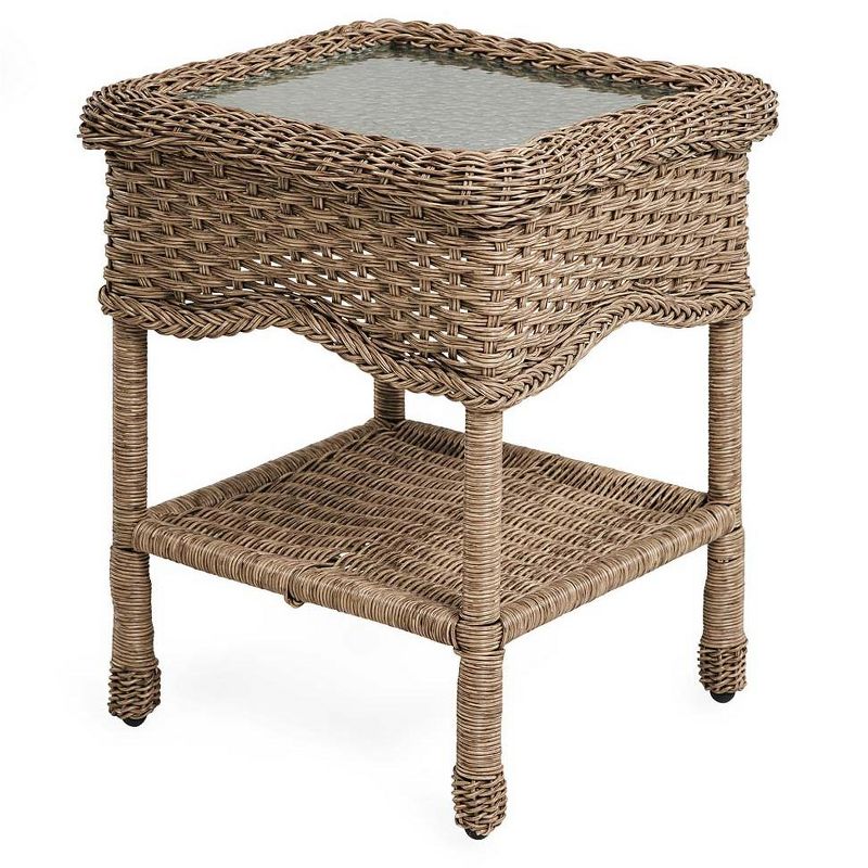 Plow & Hearth - Prospect Hill Wicker End Table with Glass Tabletop, 1 of 3