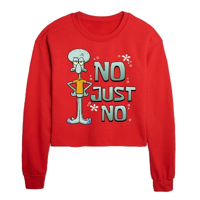 SpongeBob SquarePants No Just No Cropped Long Sleeve Crew Neck Sweatshirt - Red - X-Large