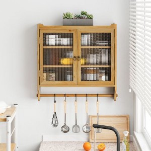 Modern Decorative Storage Cabinet, CENGHU Glass Door Vintage 2 Door Wall Cabinet with 3 Tiers of Storage with Towel Rack for Kitchen and Bathroom - 1 of 4