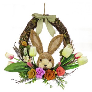 16"  Floral Tulip Wreath with Bunny - National Tree Company - 1 of 4