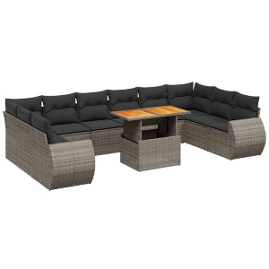 vidaXL Garden Sofa Set Grey PE Rattan Large Adjustable Feet - 1 of 4