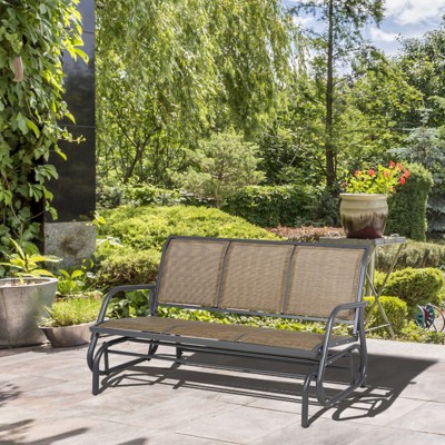 Light Brown Mesh Fabric Outdoor Glider Bench for Three