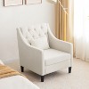 TOAOTBNBO Wooden Accent Chair with High Back, Breathable Fabric Armchair with Soft Padded Seat Mid-Century Single Sofa Chair for Office, Blue - 2 of 4