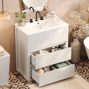 KWPZQEB 60" Farmhouse Bathroom Vanity with Sink Set, Vanity Cabinet with Full-Extension Drawers & Free-Handle Design, Wooden Bath Vanity Sink Combo - 1 of 4