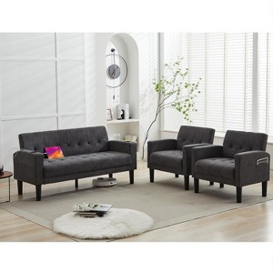 TYBOATLE 3-Piece Sofa Couch, Modern Linen Upholstered Sofa, 1 Loveseat & 1 Accent Chair Sofa with Deep Seats for Living Room,Dark Gray - 1 of 4