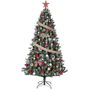 9Ft Artificial Christmas Tree, Snow Flocked Christmas Tree w/64 Pinecones, 920 Frosted Tips, Pre-Decorated Tree for Holiday Party Decoration - 1 of 4