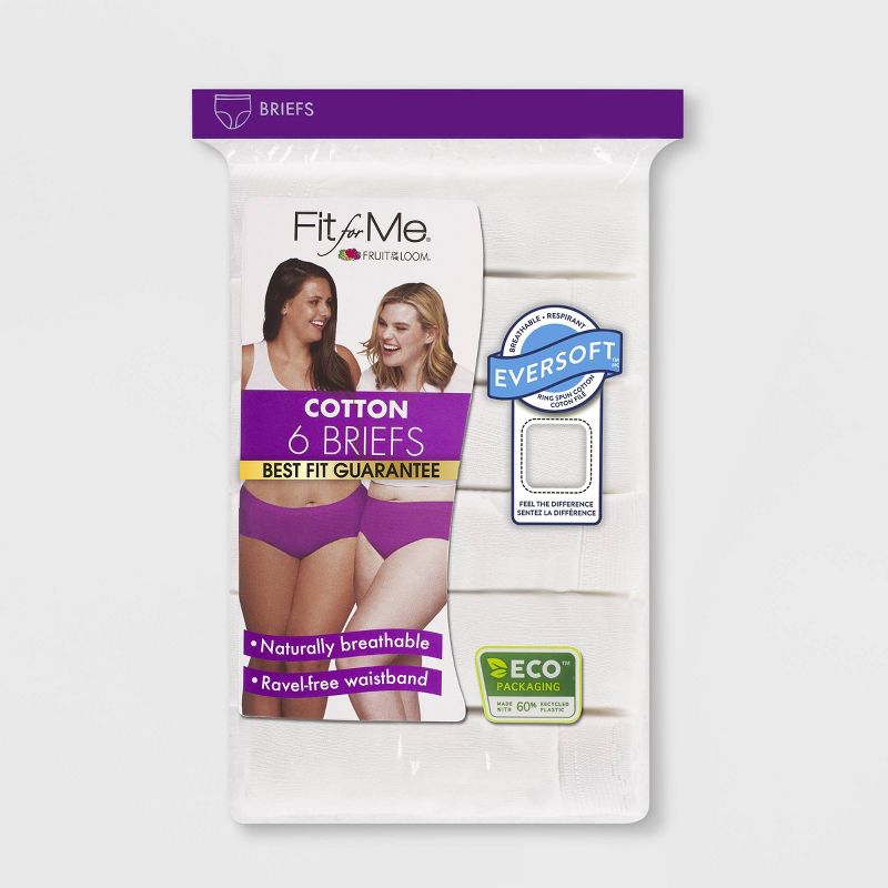 Fit for Me by Fruit of the Loom Women's Plus 6pk Cotton White Briefs, 3 of 5