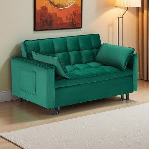 54.3" Fabric 2-Seater Sofa Bed with 2 Pillows & High-Density Sponge Cushioning - 1 of 4