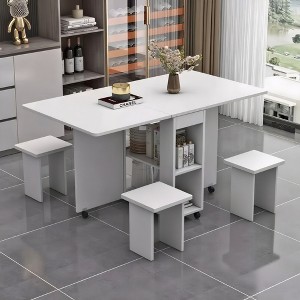 5-Piece Dining Set with Space Saving Foldable Table with Storage and 6 Wheels - 1 of 4