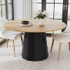 PexFix 52" Wood Round Dining Table Kitchen Table for 4-6 with Arc-Shaped Edge Top & Tapered Pedestal for Living/Dining Room Coffee Office Natural - 2 of 4