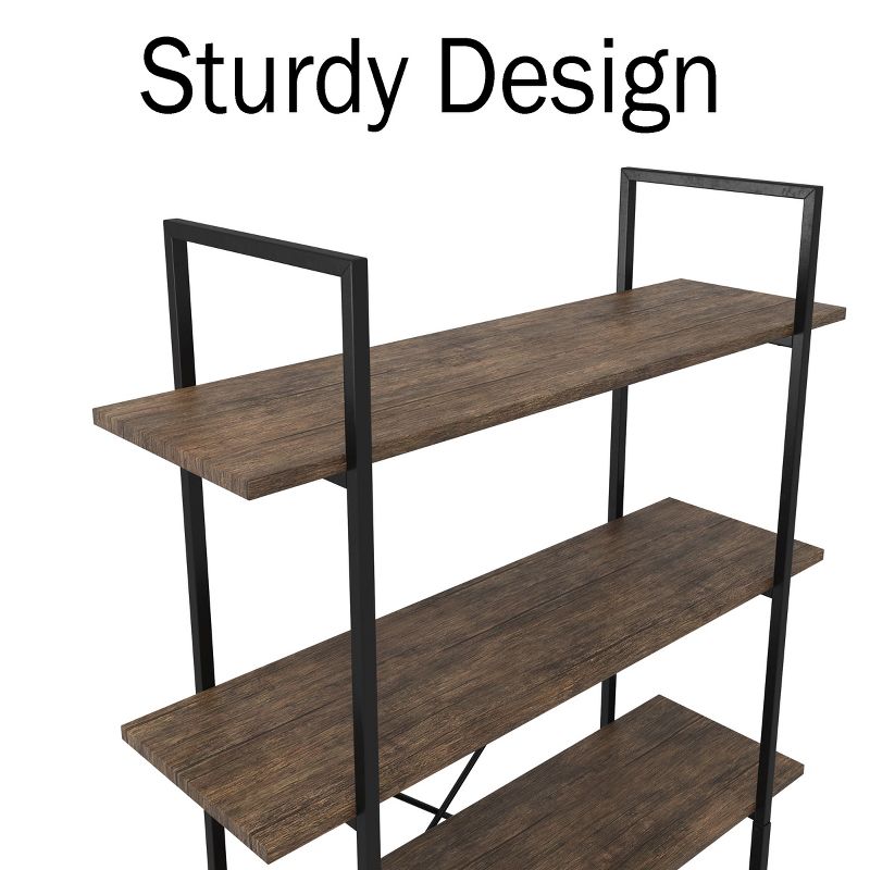 Lavish Home 5-Tier Freestanding Bookshelf – Open Industrial Style Etagere Wooden Shelving, Brown Woodgrain, 3 of 9