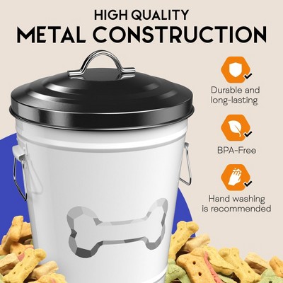 White and Black Metal Airtight Dog Food Storage Canister