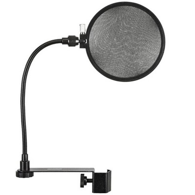 Monoprice Vocal Performance Dual Screen Microphone Pop Filter - Black With Double Semi Transparent  Nylon Screens And Goose Neck Flexible C Clamp