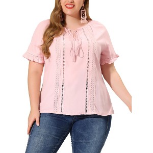 Agnes Orinda Women's Plus Size Lace Hollow Out Tassel Ruffle Boho Blouses - 1 of 4
