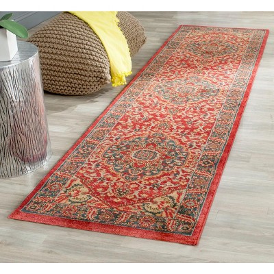 Red and Navy Traditional Synthetic Runner Rug