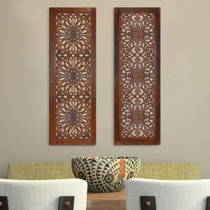 Royal Hampton Hand-Carved Mango Wood Wall Panels with Medallion Design, Set of 2 - - 1 of 4