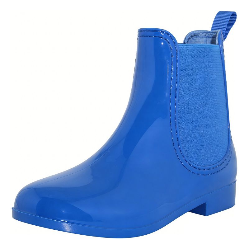 Women's Short Rain Boots Elastic Ankle Chelsea Booties, Royal Blue-6