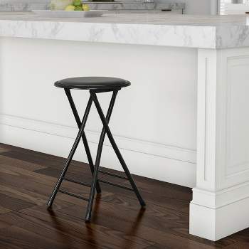 Set of 4 Counter Height Bar Stools – 24-Inch Backless Folding Chairs with 300lb Capacity for Kitchen, Rec Room, or Game Room by Trademark Home (Black)