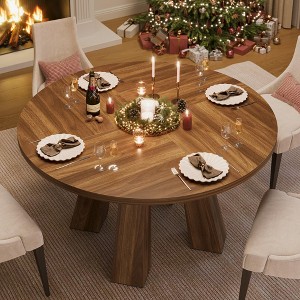 Farmhouse 47" Round Dining Table for 4-6 - Wood Kitchen Table with 4 Sturdy Legs, Perfect for Apartment & Living Room(Only Table) - 1 of 4