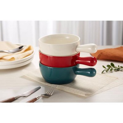 Crimson Ombre Ceramic Soup and Cereal Bowls with Handles, Set of 4