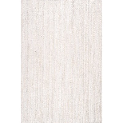 Handmade Braided Off-White Jute Rectangular Area Rug, 5' x 8'