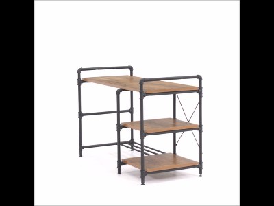 Iron City Black Metal and Oak Wood Desk with Shelves
