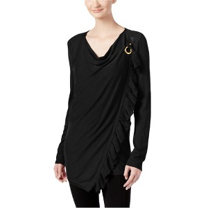 I.N.C International Concepts Womens Ruffled Draped Cardigan Sweater, Black, PL - 1 of 1