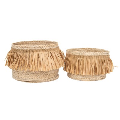 Set Of 2 Natural Woven Natural Seagrass & Faux Raffia Basket - Foreside ...