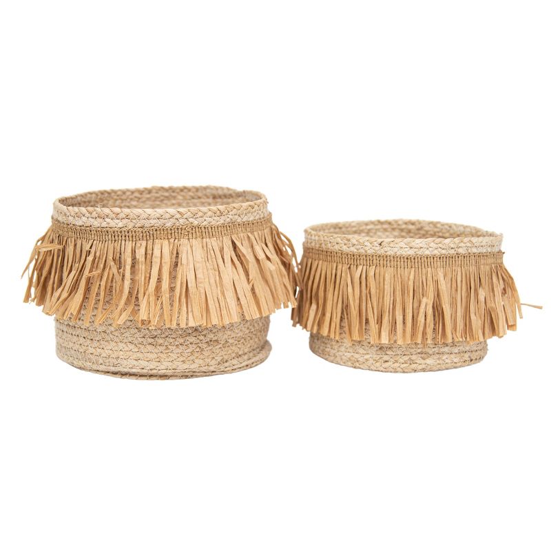 Set of 2 Natural Woven Natural Seagrass & Faux Raffia Basket - Foreside Home & Garden, 1 of 9