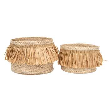Set of 2 Natural Woven Natural Seagrass & Faux Raffia Basket - Foreside Home & Garden