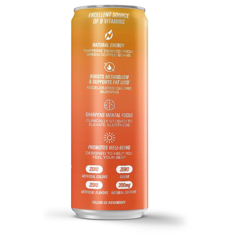 C4 Smart Energy Peach Mango Performance Drink - 12 fl oz Can, 2 of 9