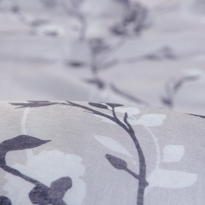 Purple Navy Floral Sheer Polyester Window Curtain Panels, 52 x 84 Inches