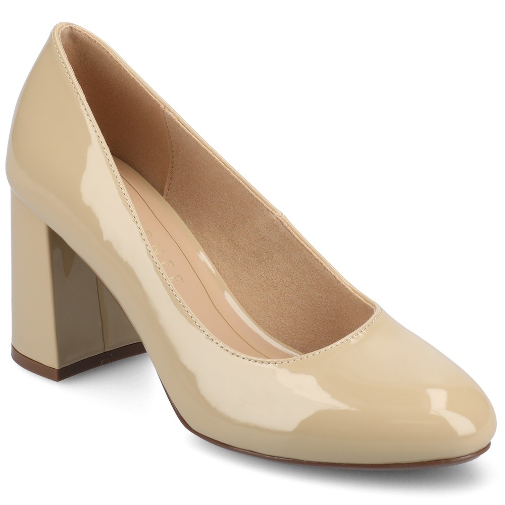 Journee Collection Seraphina Womens Round Closed Toe Block Heel Pumps, 9 Medium, Beige