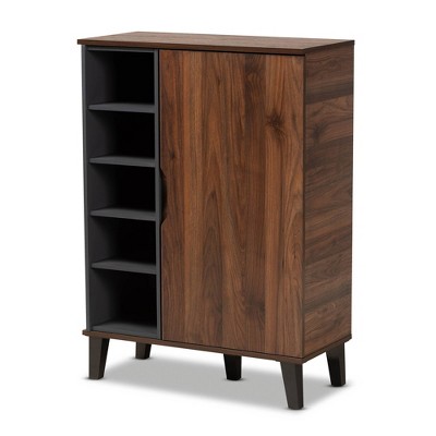 Photo 1 of Idina Mid-Century Wood 1 Door Shoe Cabinet Dark Brown/Gray - Baxton Studio