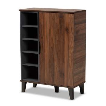 Idina Mid-Century Wood 1 Door Shoe Cabinet Dark Brown/Gray - Baxton Studio