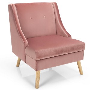 Tangkula Swoop Arm Accent Chair Velvet Upholstered Armchair w/ Rubber Wood Legs - 1 of 4