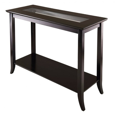 Wood sofa table online with glass top