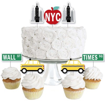 Big Dot of Happiness NYC Cityscape - Dessert Cupcake Toppers - New York City Party Clear Treat Picks - Set of 24