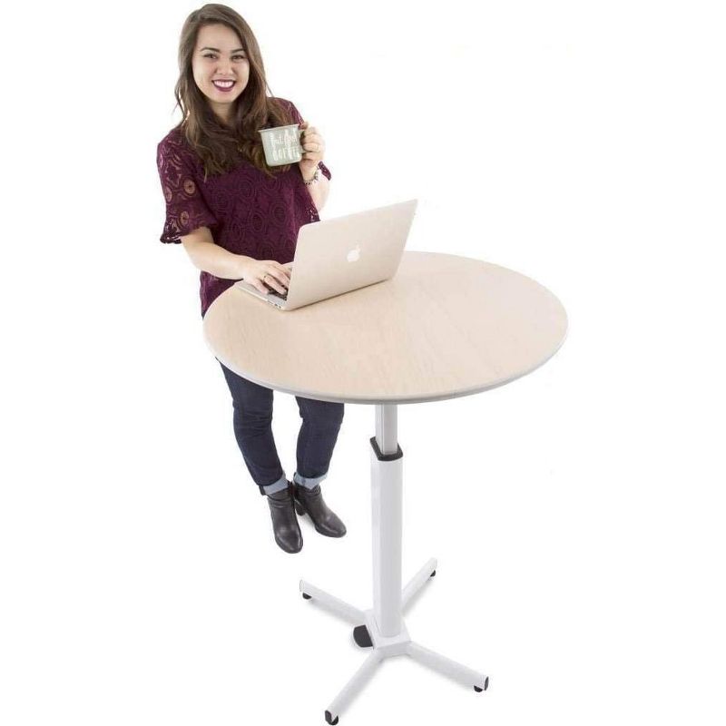 Multifunctional Round Table with Pneumatic Height Adjustment – White – Stand Steady, 1 of 8