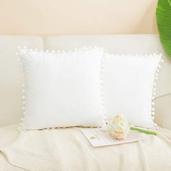 PiccoCasa Velvet Pillow Covers Pom Throw Cover Square Cushion Covers 2Pcs