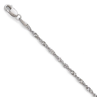 Black Bow Jewelry 1.9mm 14k White Gold Diamond Cut Singapore Chain Bracelet & Anklet