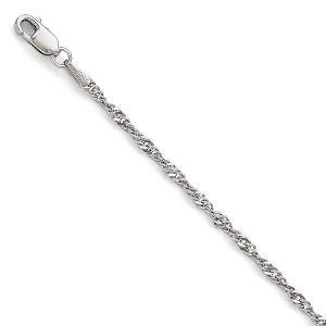 Black Bow Jewelry 1.9mm 14k White Gold Diamond Cut Singapore Chain Bracelet & Anklet - 1 of 4