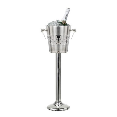 Nagina International Indo Persian 4 Liter Wine Chiller and Ice Bucket with Steel Bucket Base, Ideal for Dinner Parties, Weddings, and More, Silver