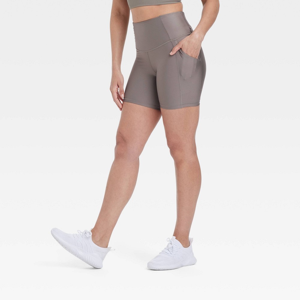 Women's Effortless Support High-Rise Pocketed Bike Shorts 6" - All In Motion™ Taupe M