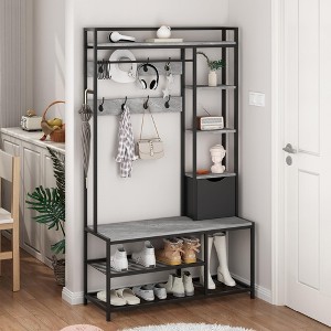 41''Coat Rack, 5-in-1 Hall Tree with Shoe Bench - 1 of 4