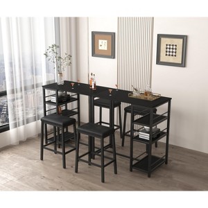 Gulches 3-Piece Counter Height Dining Set for 2 - PU Leather Upholstered Stools with 3 Storage Shelves, MDF & Metal Frame, Space-Saving - 1 of 4